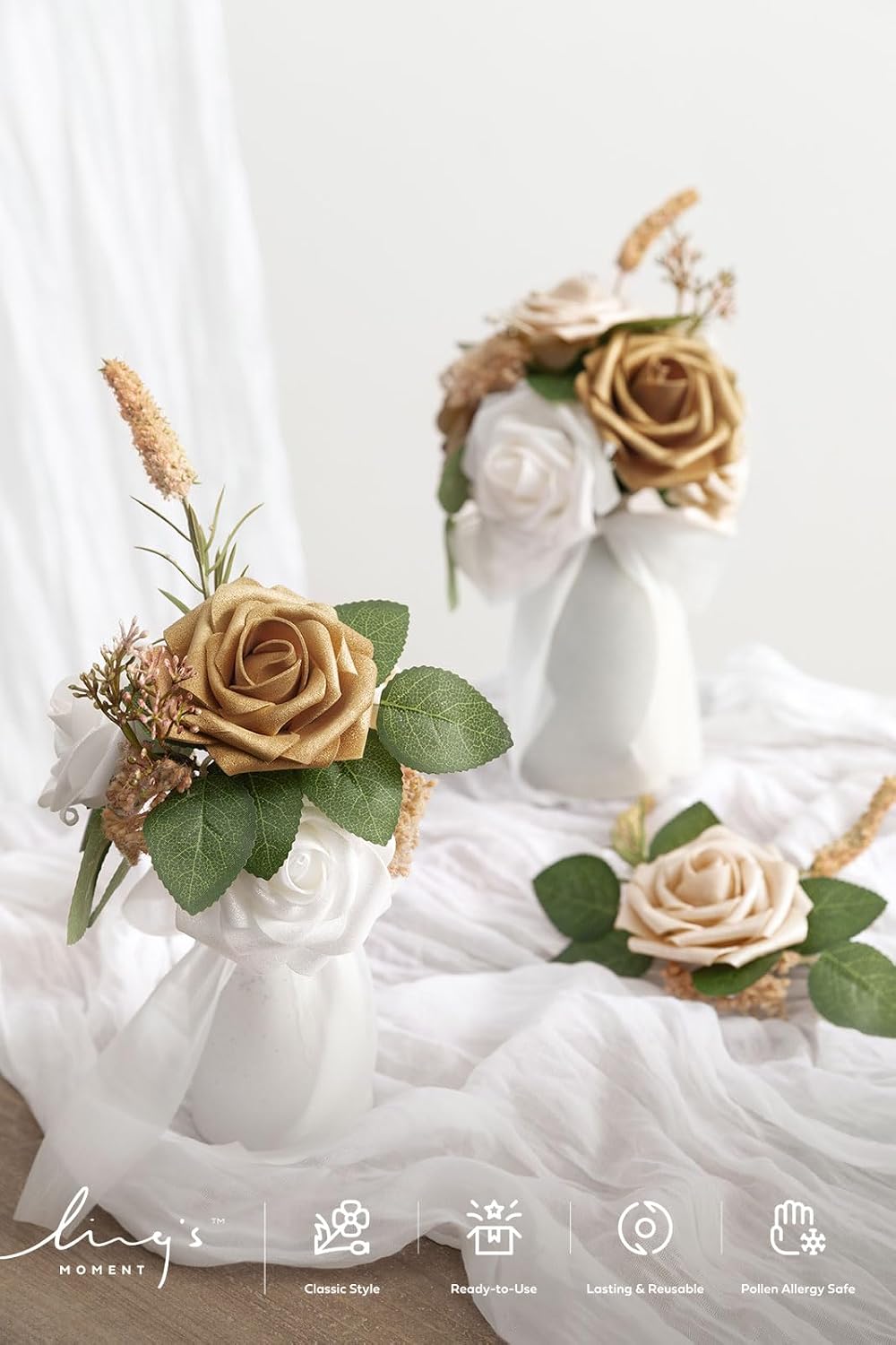 Artificial Flowers Walnut Brown Roses Decor w/Stems - Colors A