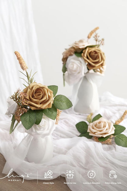 Artificial Flowers Walnut Brown Roses Decor w/Stems - Colors A