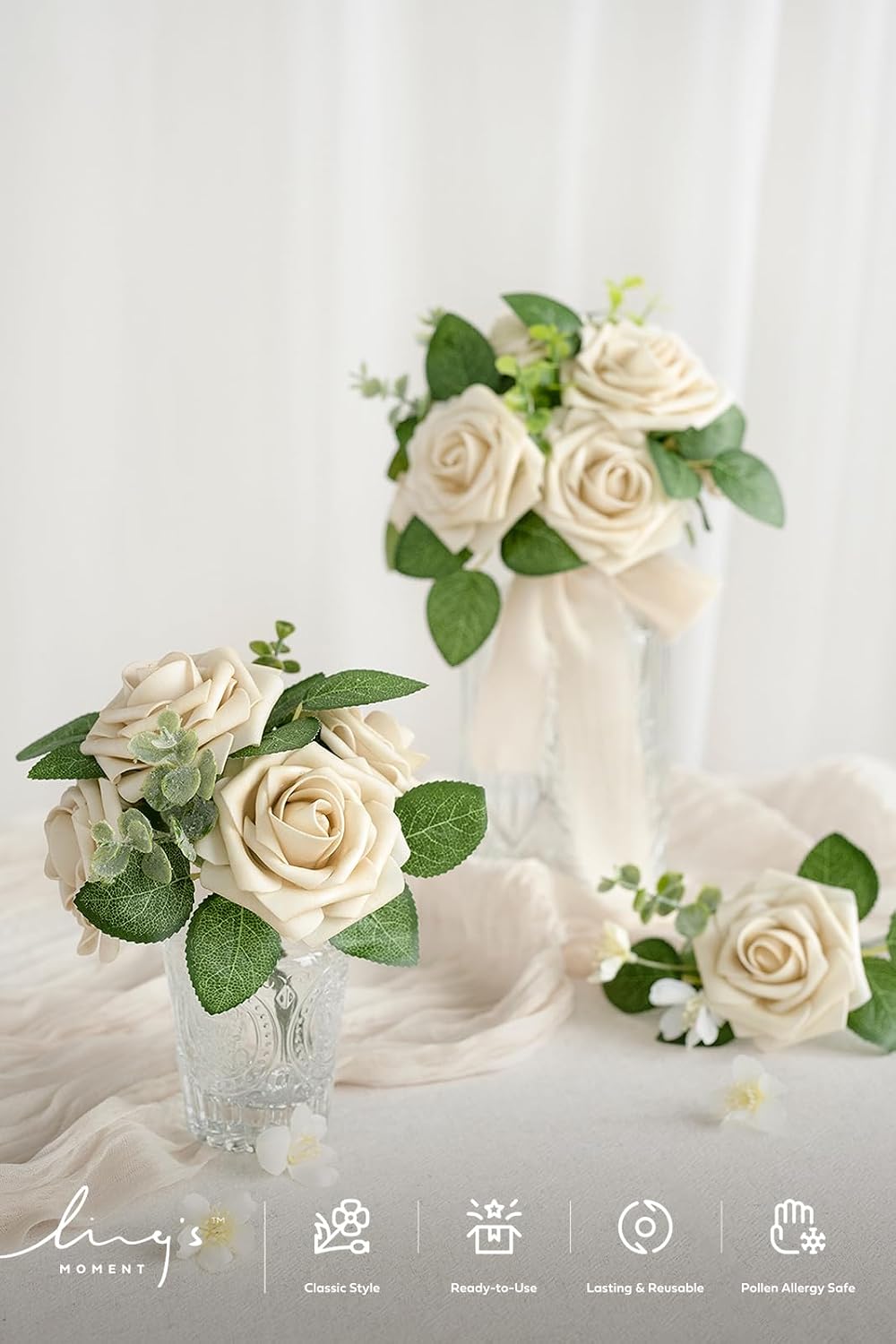 Artificial Flowers Walnut Brown Roses Decor w/Stems - Colors A