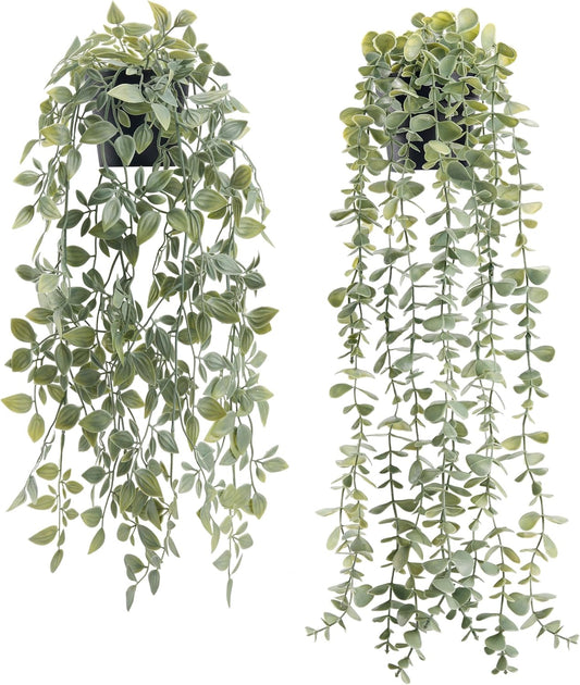 1Pcs Fake Plants Hanging Artificial Potted Faux Eucalyptus Plants for Modern Boho Farmhouse Bathroom Office Desk Wall Art Shelf Living Room Aesthetic Decor Indoor