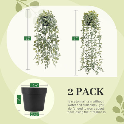 1Pcs Fake Plants Hanging Artificial Potted Faux Eucalyptus Plants for Modern Boho Farmhouse Bathroom Office Desk Wall Art Shelf Living Room Aesthetic Decor Indoor