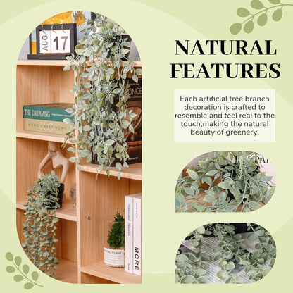 1Pcs Fake Plants Hanging Artificial Potted Faux Eucalyptus Plants for Modern Boho Farmhouse Bathroom Office Desk Wall Art Shelf Living Room Aesthetic Decor Indoor
