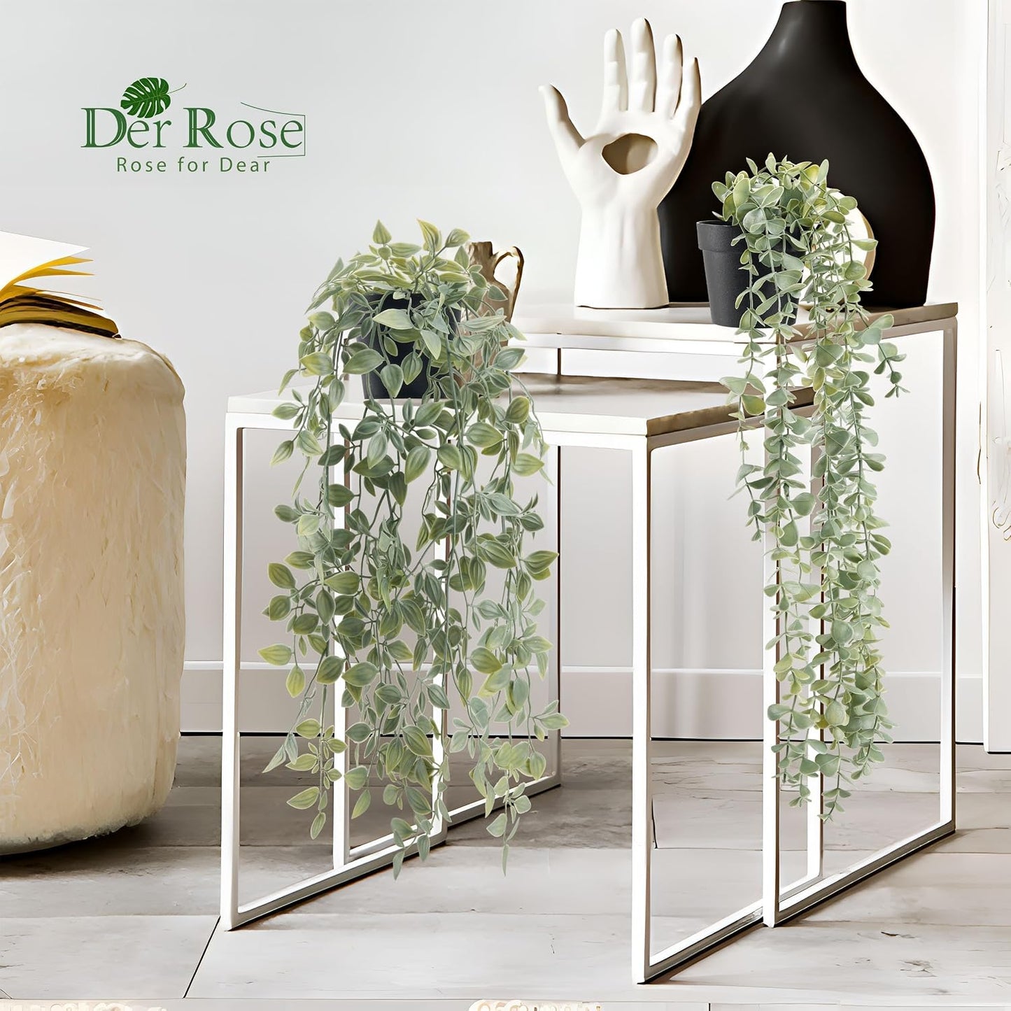1Pcs Fake Plants Hanging Artificial Potted Faux Eucalyptus Plants for Modern Boho Farmhouse Bathroom Office Desk Wall Art Shelf Living Room Aesthetic Decor Indoor