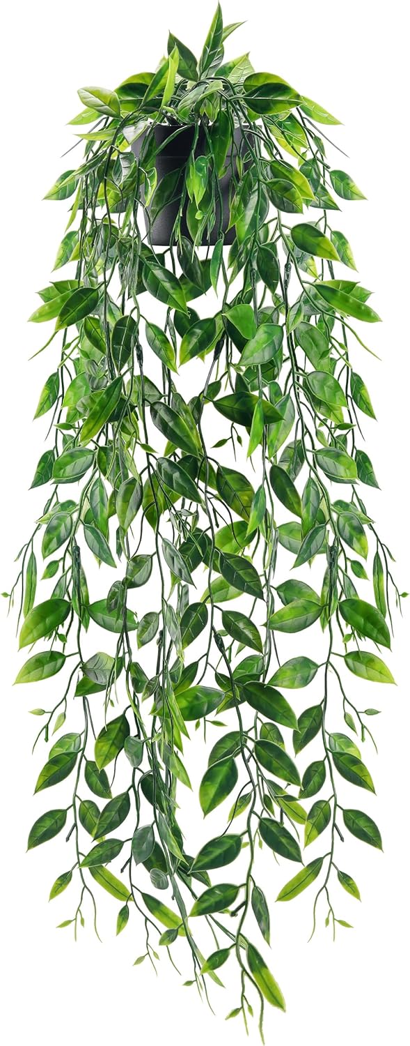 1Pcs Fake Plants Hanging Artificial Potted Faux Eucalyptus Plants for Modern Boho Farmhouse Bathroom Office Desk Wall Art Shelf Living Room Aesthetic Decor Indoor