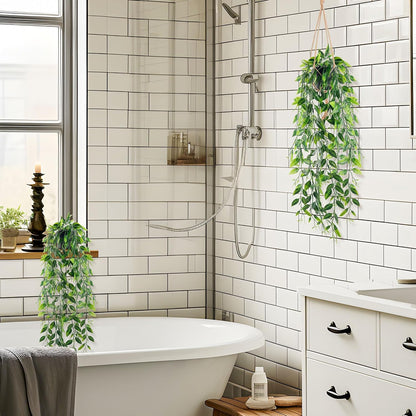 1Pcs Fake Plants Hanging Artificial Potted Faux Eucalyptus Plants for Modern Boho Farmhouse Bathroom Office Desk Wall Art Shelf Living Room Aesthetic Decor Indoor