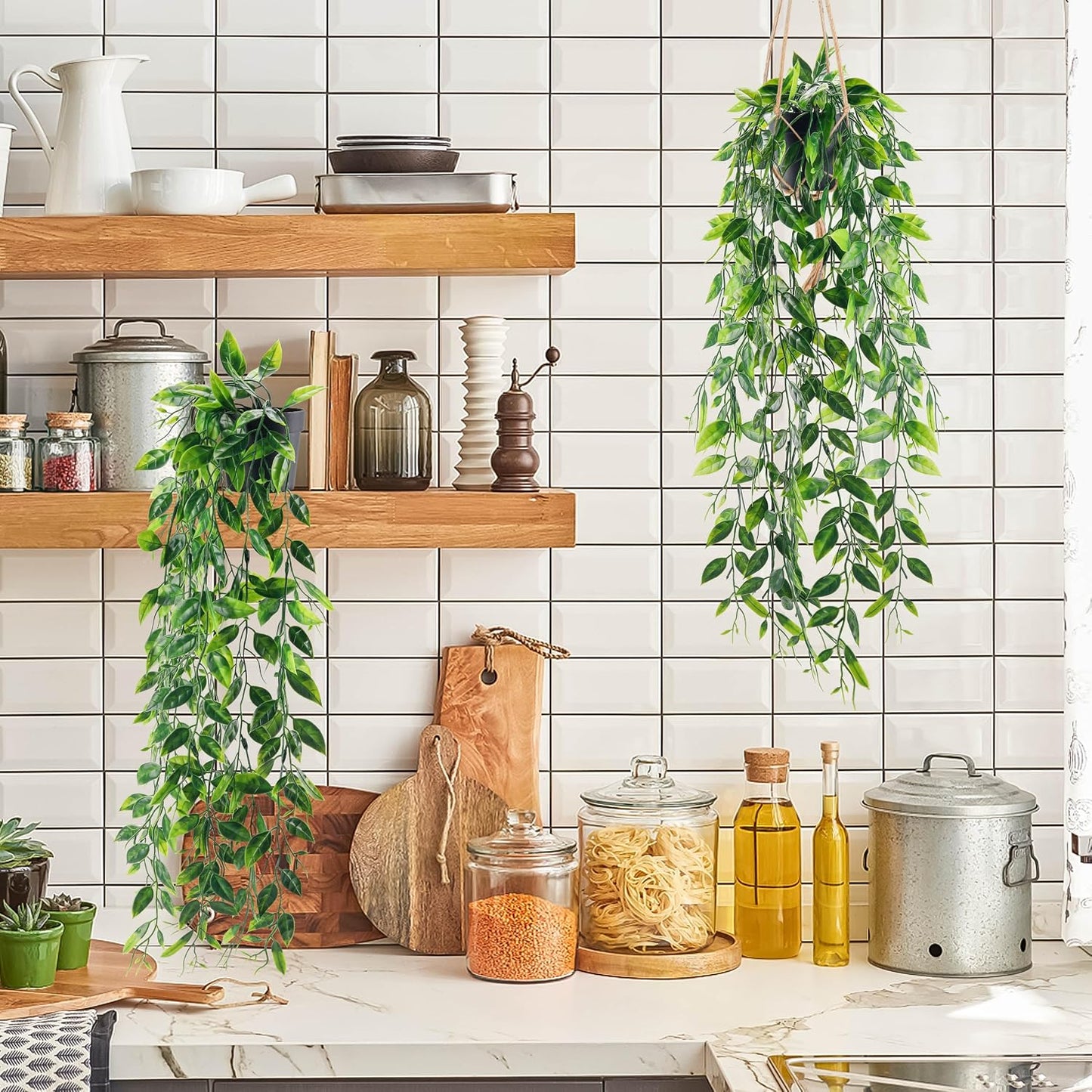 1Pcs Fake Plants Hanging Artificial Potted Faux Eucalyptus Plants for Modern Boho Farmhouse Bathroom Office Desk Wall Art Shelf Living Room Aesthetic Decor Indoor