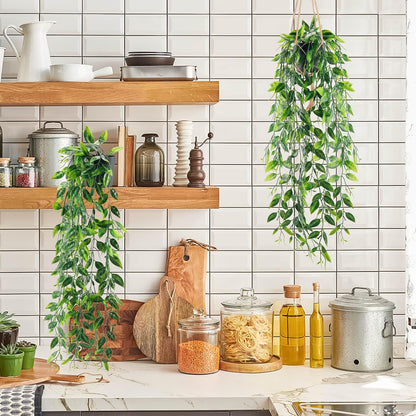 1Pcs Fake Plants Hanging Artificial Potted Faux Eucalyptus Plants for Modern Boho Farmhouse Bathroom Office Desk Wall Art Shelf Living Room Aesthetic Decor Indoor
