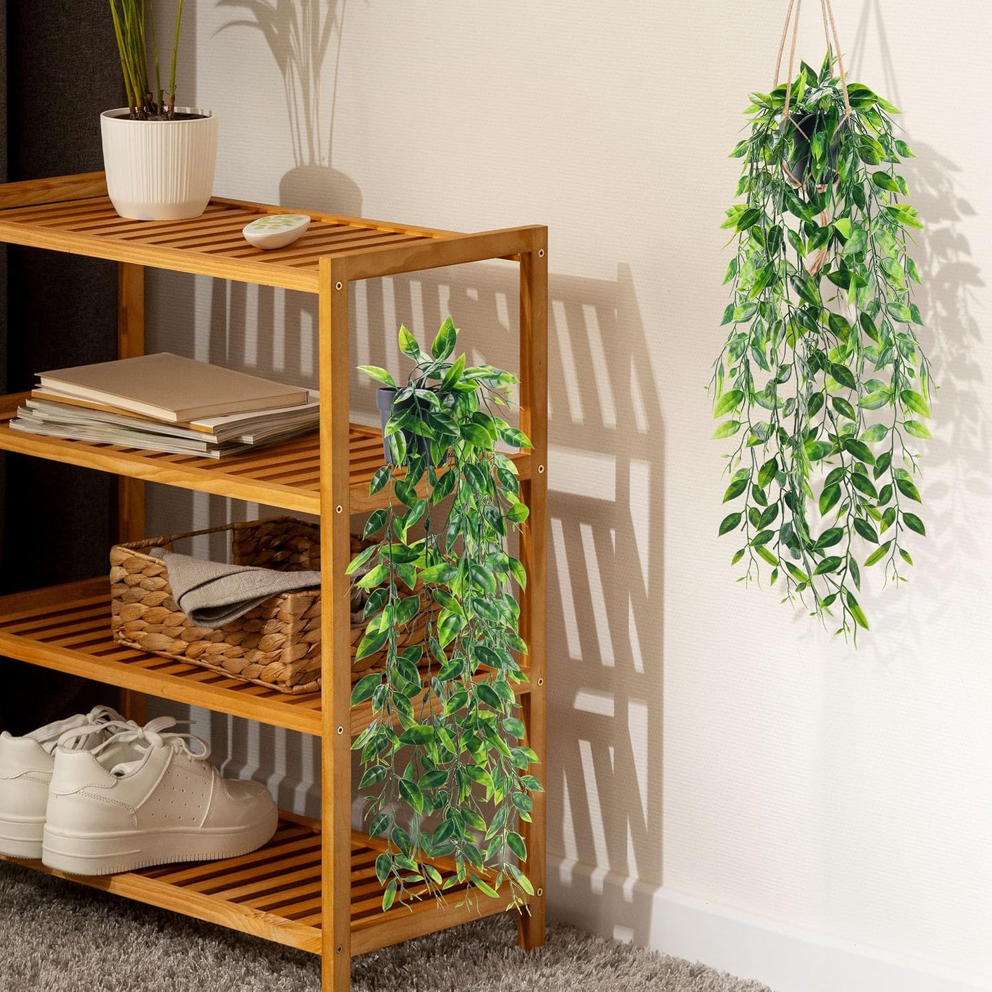 1Pcs Fake Plants Hanging Artificial Potted Faux Eucalyptus Plants for Modern Boho Farmhouse Bathroom Office Desk Wall Art Shelf Living Room Aesthetic Decor Indoor