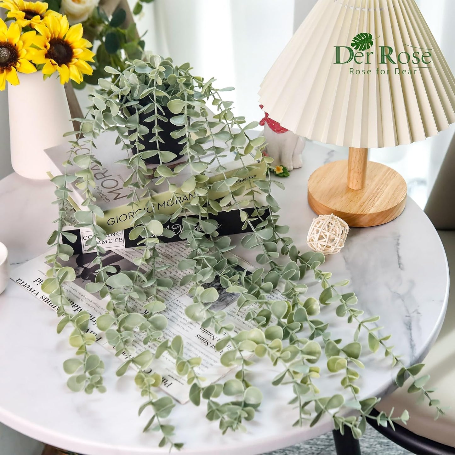 1Pcs Fake Plants Hanging Artificial Potted Faux Eucalyptus Plants for Modern Boho Farmhouse Bathroom Office Desk Wall Art Shelf Living Room Aesthetic Decor Indoor