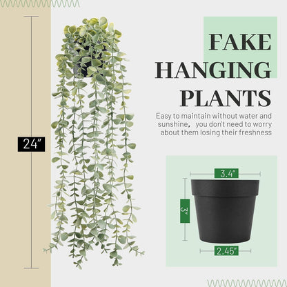 1Pcs Fake Plants Hanging Artificial Potted Faux Eucalyptus Plants for Modern Boho Farmhouse Bathroom Office Desk Wall Art Shelf Living Room Aesthetic Decor Indoor