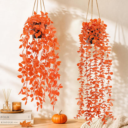 1Pcs Fake Plants Hanging Artificial Potted Faux Eucalyptus Plants for Modern Boho Farmhouse Bathroom Office Desk Wall Art Shelf Living Room Aesthetic Decor Indoor