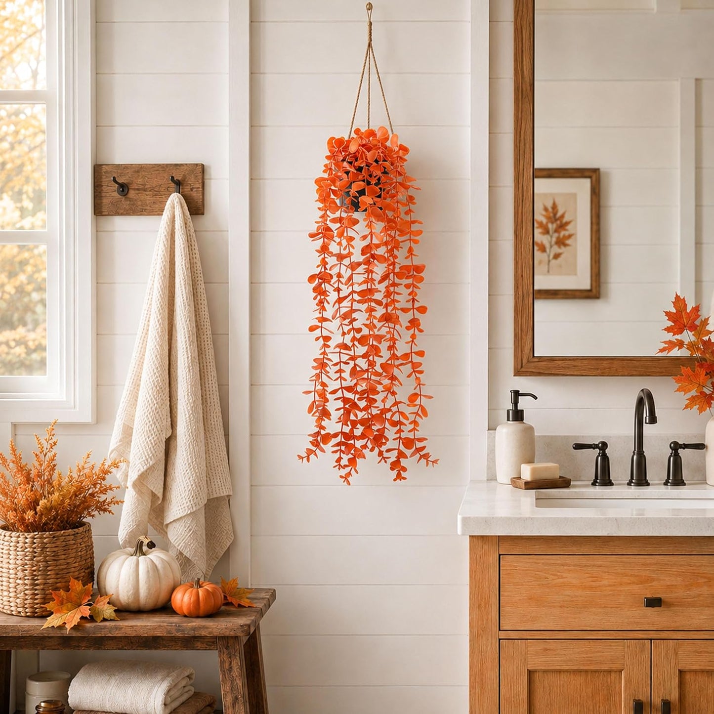 1Pcs Fake Plants Hanging Artificial Potted Faux Eucalyptus Plants for Modern Boho Farmhouse Bathroom Office Desk Wall Art Shelf Living Room Aesthetic Decor Indoor