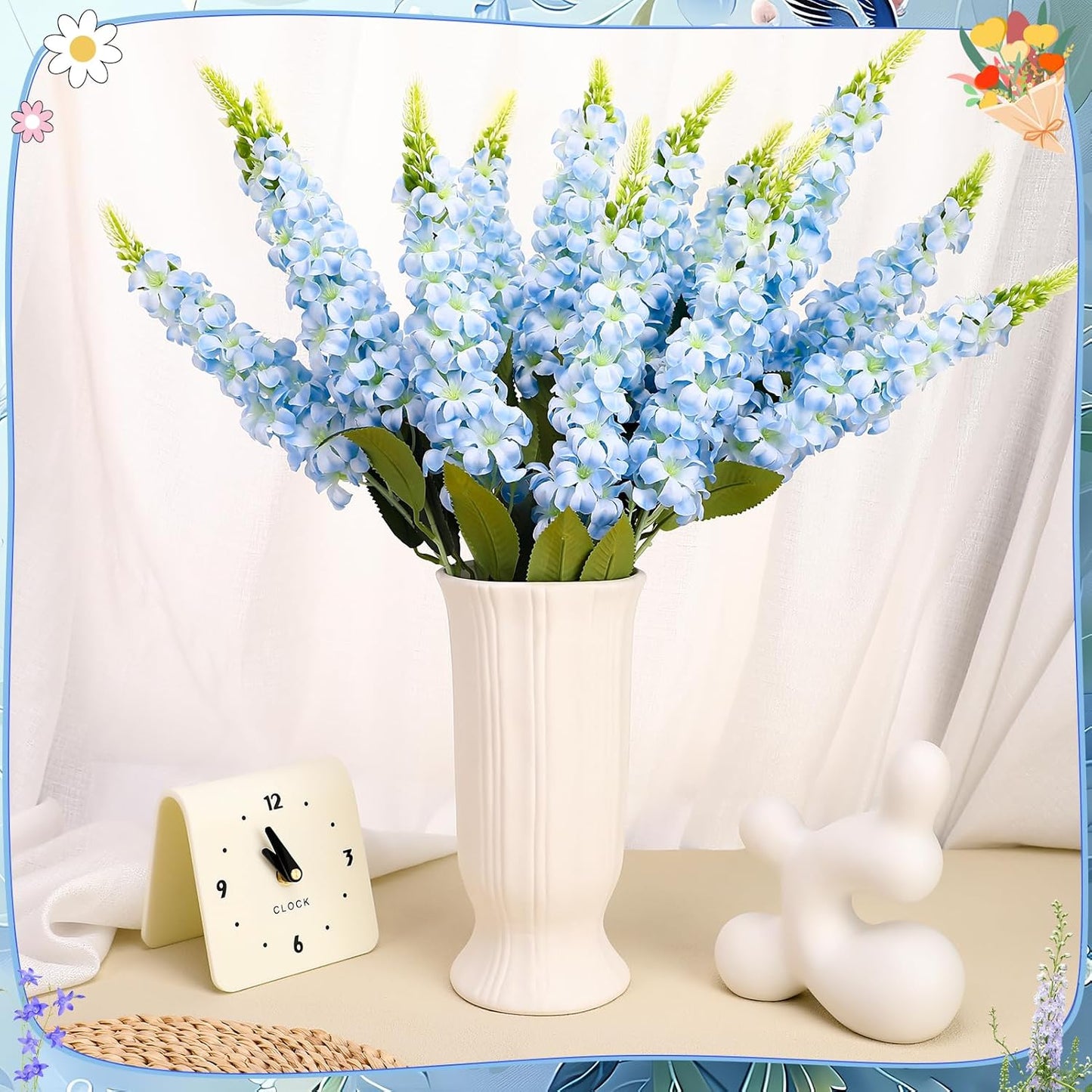 15 Pcs Delphinium Artificial Flowers for Decoration, 27.5 Inch Long Stem Larkspur Fake Flowers Light Blue Faux Silk Bouquets for Tall Vase Wedding Home Decor Floral Arrangements(Light Blue)