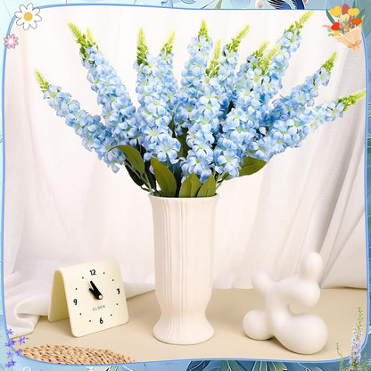 15 Pcs Delphinium Artificial Flowers for Decoration, 27.5 Inch Long Stem Larkspur Fake Flowers Light Blue Faux Silk Bouquets for Tall Vase Wedding Home Decor Floral Arrangements(Light Blue)