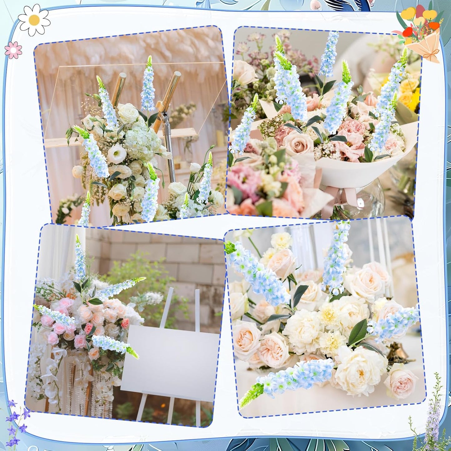 15 Pcs Delphinium Artificial Flowers for Decoration, 27.5 Inch Long Stem Larkspur Fake Flowers Light Blue Faux Silk Bouquets for Tall Vase Wedding Home Decor Floral Arrangements(Light Blue)