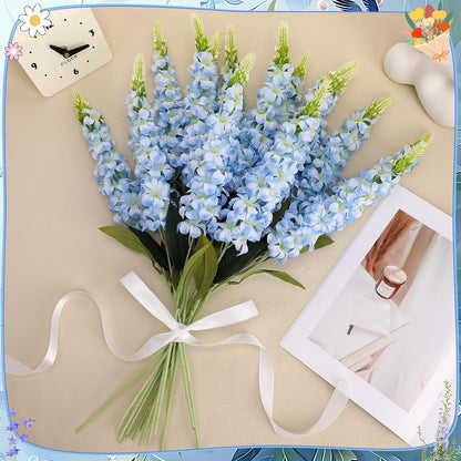 15 Pcs Delphinium Artificial Flowers for Decoration, 27.5 Inch Long Stem Larkspur Fake Flowers Light Blue Faux Silk Bouquets for Tall Vase Wedding Home Decor Floral Arrangements(Light Blue)