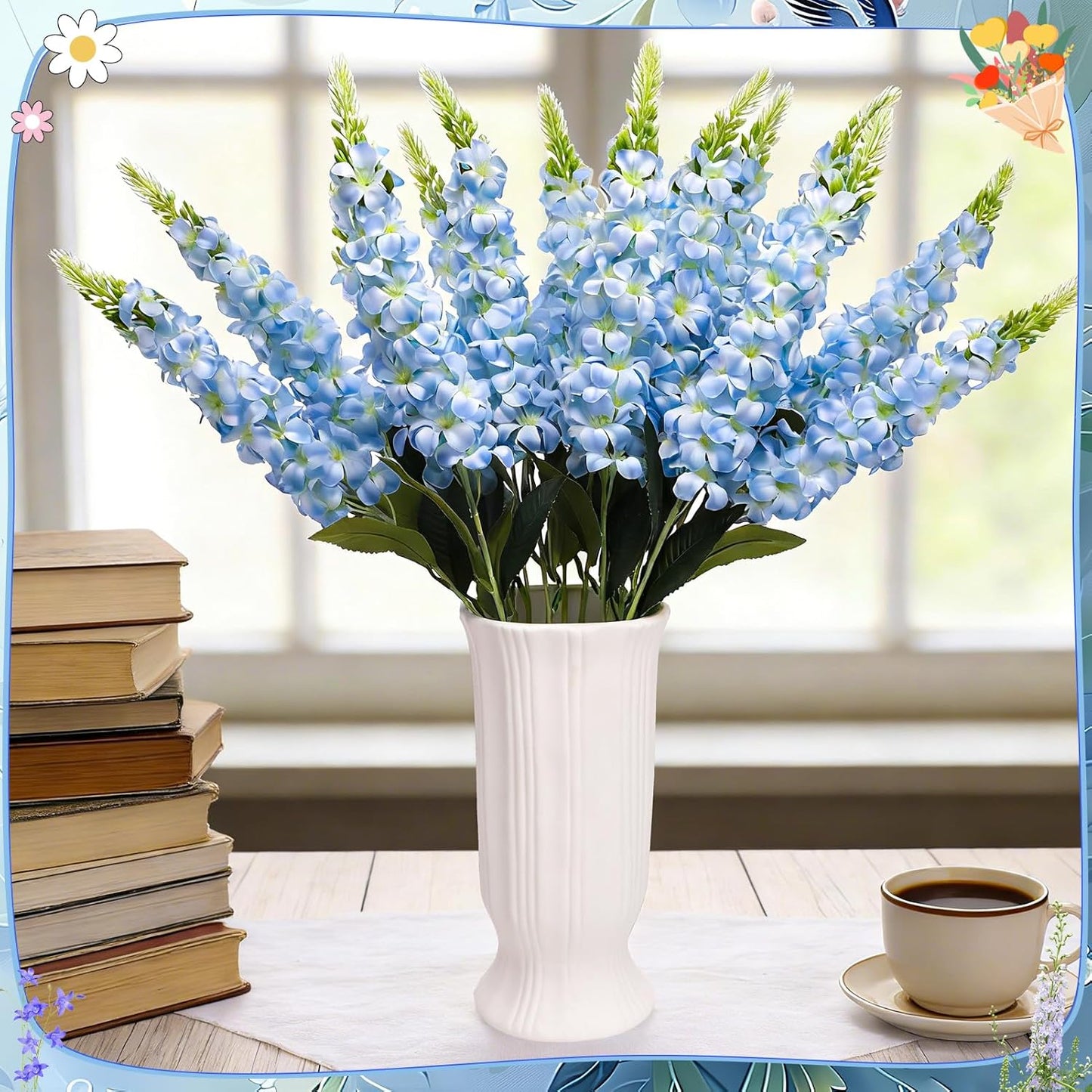15 Pcs Delphinium Artificial Flowers for Decoration, 27.5 Inch Long Stem Larkspur Fake Flowers Light Blue Faux Silk Bouquets for Tall Vase Wedding Home Decor Floral Arrangements(Light Blue)