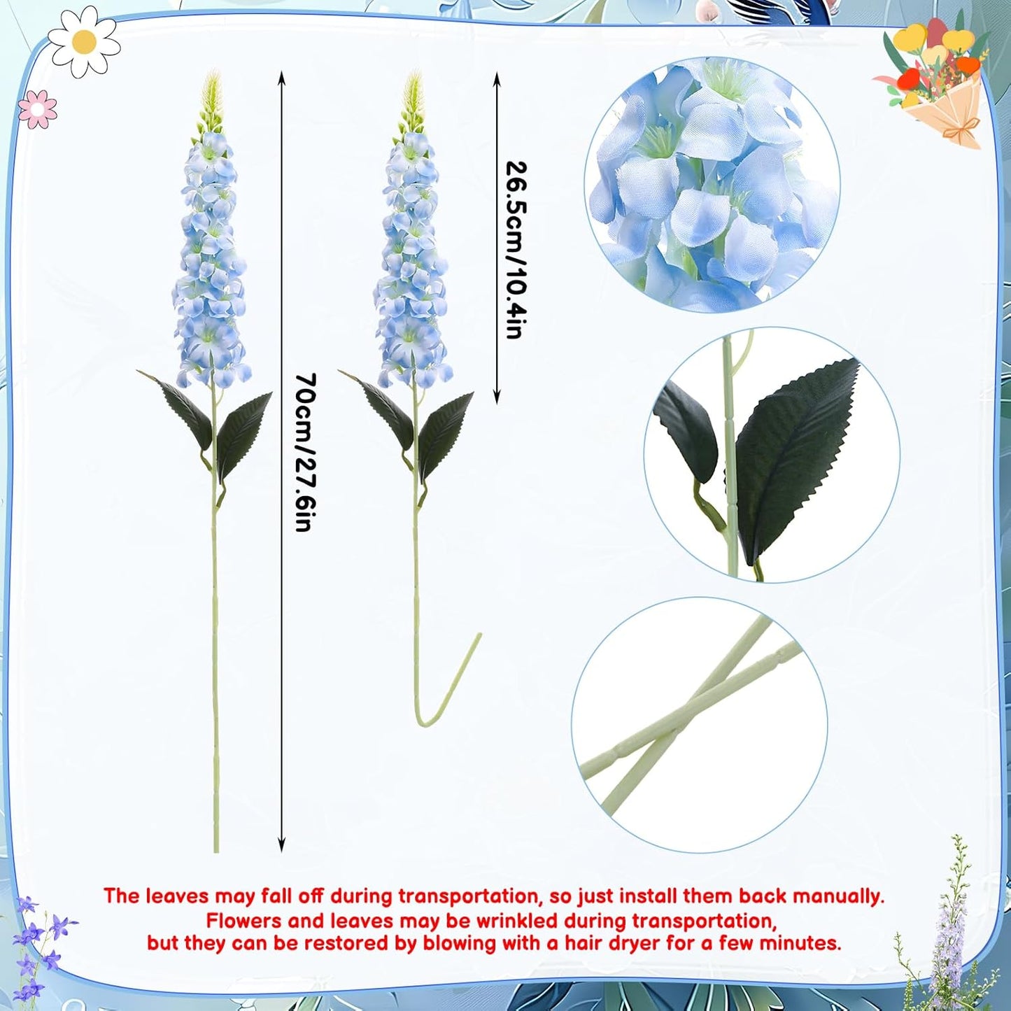 15 Pcs Delphinium Artificial Flowers for Decoration, 27.5 Inch Long Stem Larkspur Fake Flowers Light Blue Faux Silk Bouquets for Tall Vase Wedding Home Decor Floral Arrangements(Light Blue)