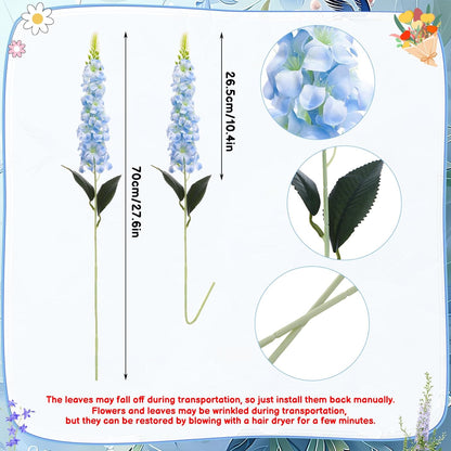 15 Pcs Delphinium Artificial Flowers for Decoration, 27.5 Inch Long Stem Larkspur Fake Flowers Light Blue Faux Silk Bouquets for Tall Vase Wedding Home Decor Floral Arrangements(Light Blue)