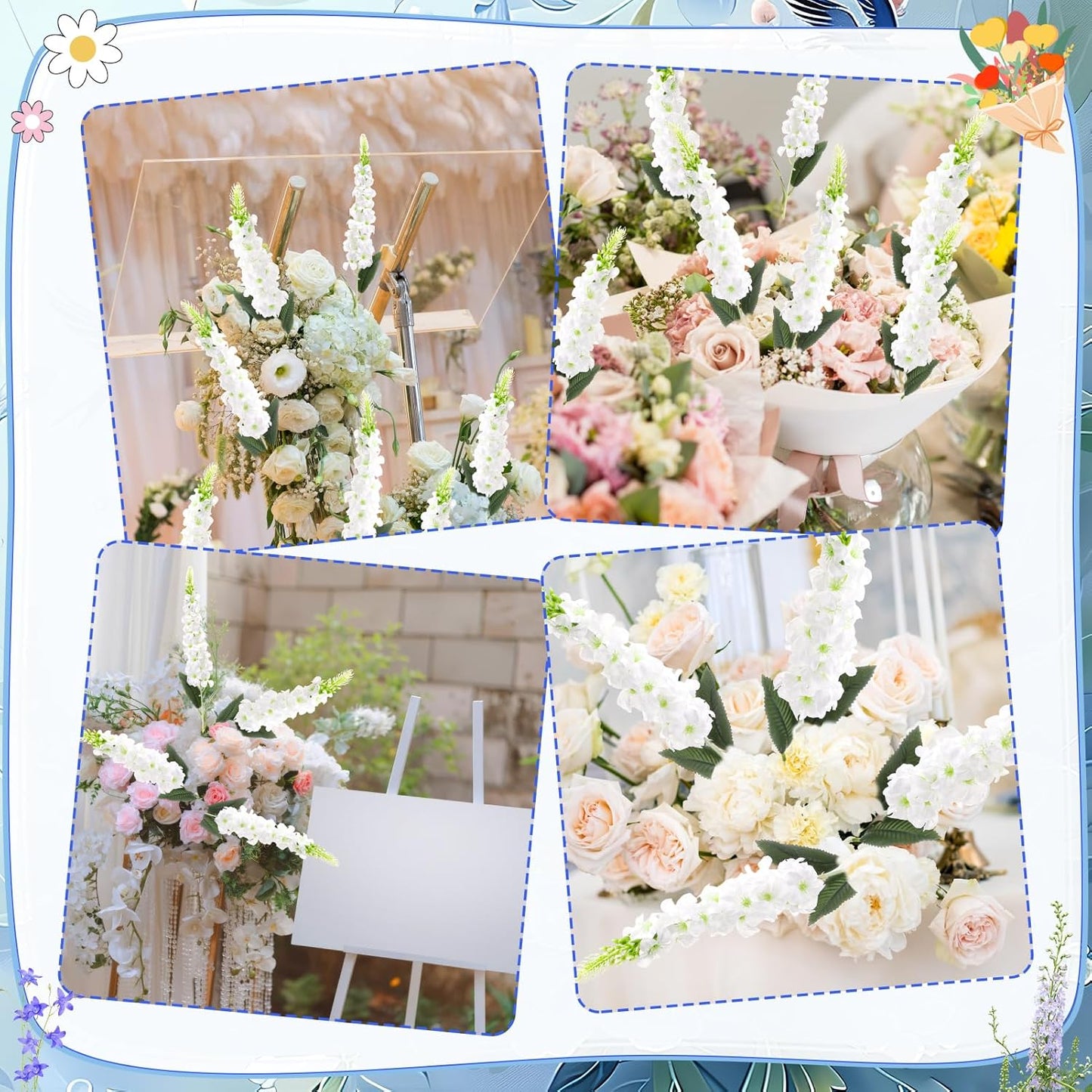 15 Pcs Delphinium Artificial Flowers for Decoration, 27.5 Inch Long Stem Larkspur Fake Flowers Light Blue Faux Silk Bouquets for Tall Vase Wedding Home Decor Floral Arrangements(Light Blue)