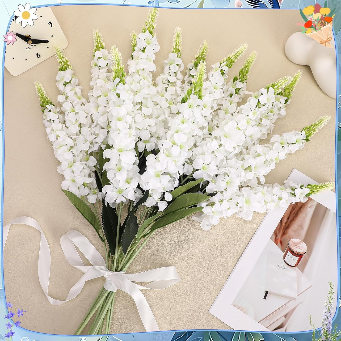 15 Pcs Delphinium Artificial Flowers for Decoration, 27.5 Inch Long Stem Larkspur Fake Flowers Light Blue Faux Silk Bouquets for Tall Vase Wedding Home Decor Floral Arrangements(Light Blue)
