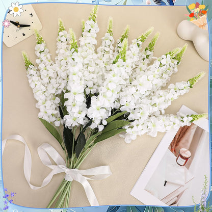 15 Pcs Delphinium Artificial Flowers for Decoration, 27.5 Inch Long Stem Larkspur Fake Flowers Light Blue Faux Silk Bouquets for Tall Vase Wedding Home Decor Floral Arrangements(Light Blue)