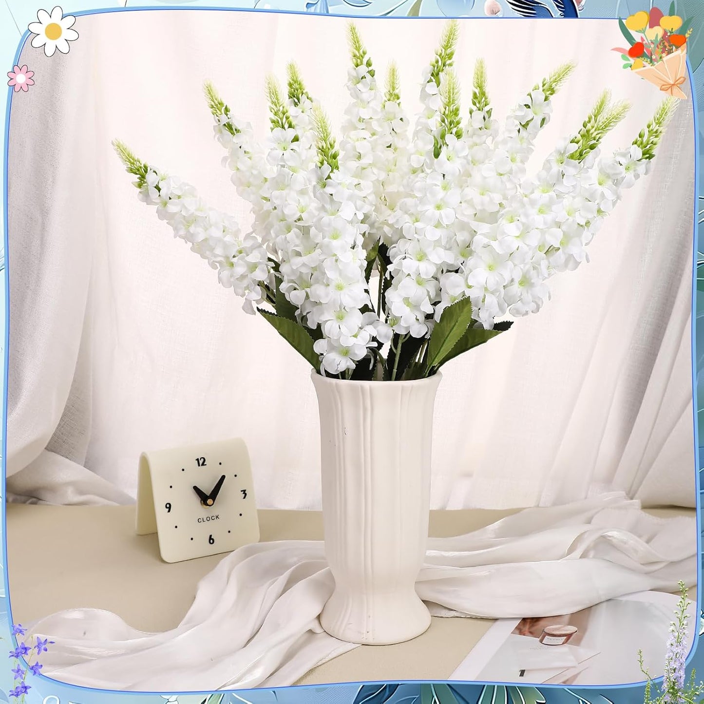 15 Pcs Delphinium Artificial Flowers for Decoration, 27.5 Inch Long Stem Larkspur Fake Flowers Light Blue Faux Silk Bouquets for Tall Vase Wedding Home Decor Floral Arrangements(Light Blue)
