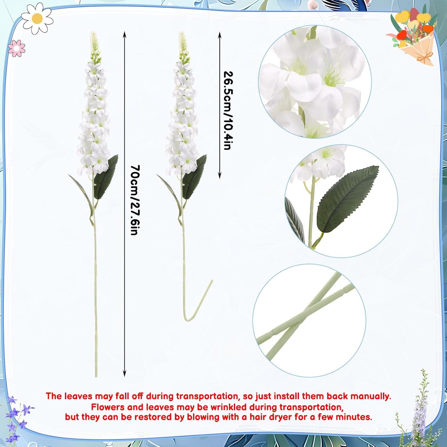 15 Pcs Delphinium Artificial Flowers for Decoration, 27.5 Inch Long Stem Larkspur Fake Flowers Light Blue Faux Silk Bouquets for Tall Vase Wedding Home Decor Floral Arrangements(Light Blue)