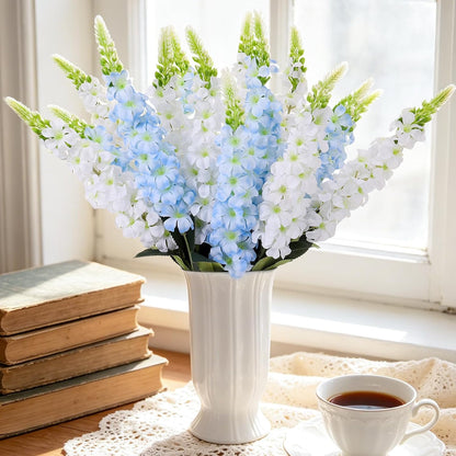 15 Pcs Delphinium Artificial Flowers for Decoration, 27.5 Inch Long Stem Larkspur Fake Flowers Light Blue Faux Silk Bouquets for Tall Vase Wedding Home Decor Floral Arrangements(Light Blue)