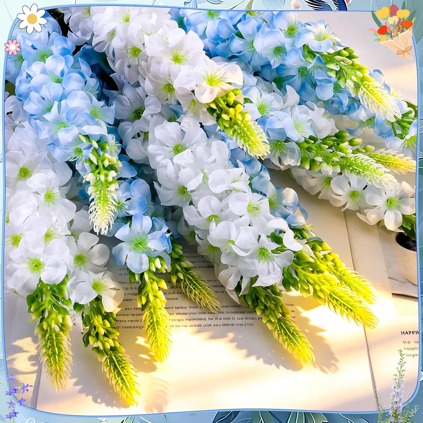 15 Pcs Delphinium Artificial Flowers for Decoration, 27.5 Inch Long Stem Larkspur Fake Flowers Light Blue Faux Silk Bouquets for Tall Vase Wedding Home Decor Floral Arrangements(Light Blue)