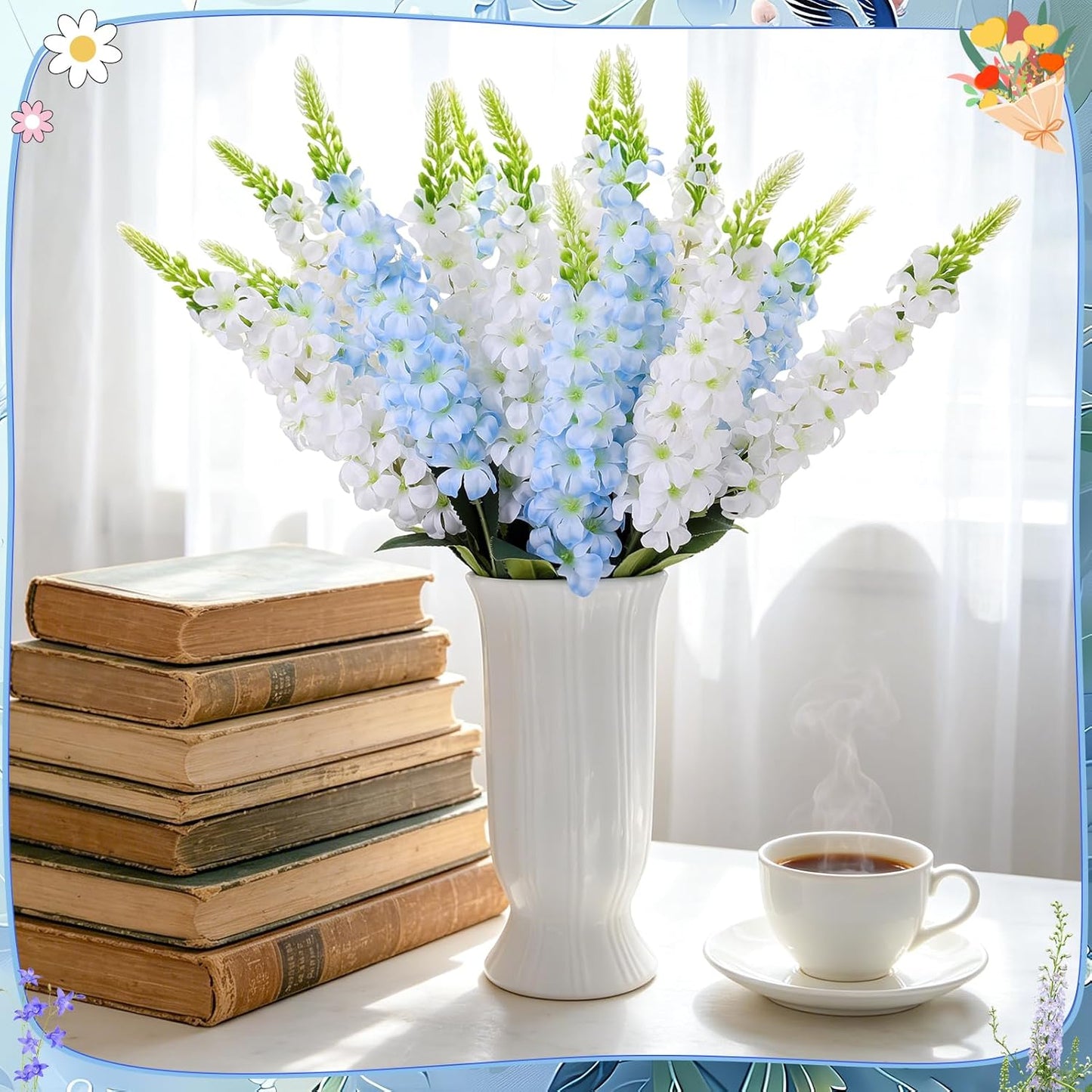 15 Pcs Delphinium Artificial Flowers for Decoration, 27.5 Inch Long Stem Larkspur Fake Flowers Light Blue Faux Silk Bouquets for Tall Vase Wedding Home Decor Floral Arrangements(Light Blue)