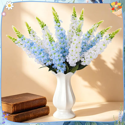 15 Pcs Delphinium Artificial Flowers for Decoration, 27.5 Inch Long Stem Larkspur Fake Flowers Light Blue Faux Silk Bouquets for Tall Vase Wedding Home Decor Floral Arrangements(Light Blue)