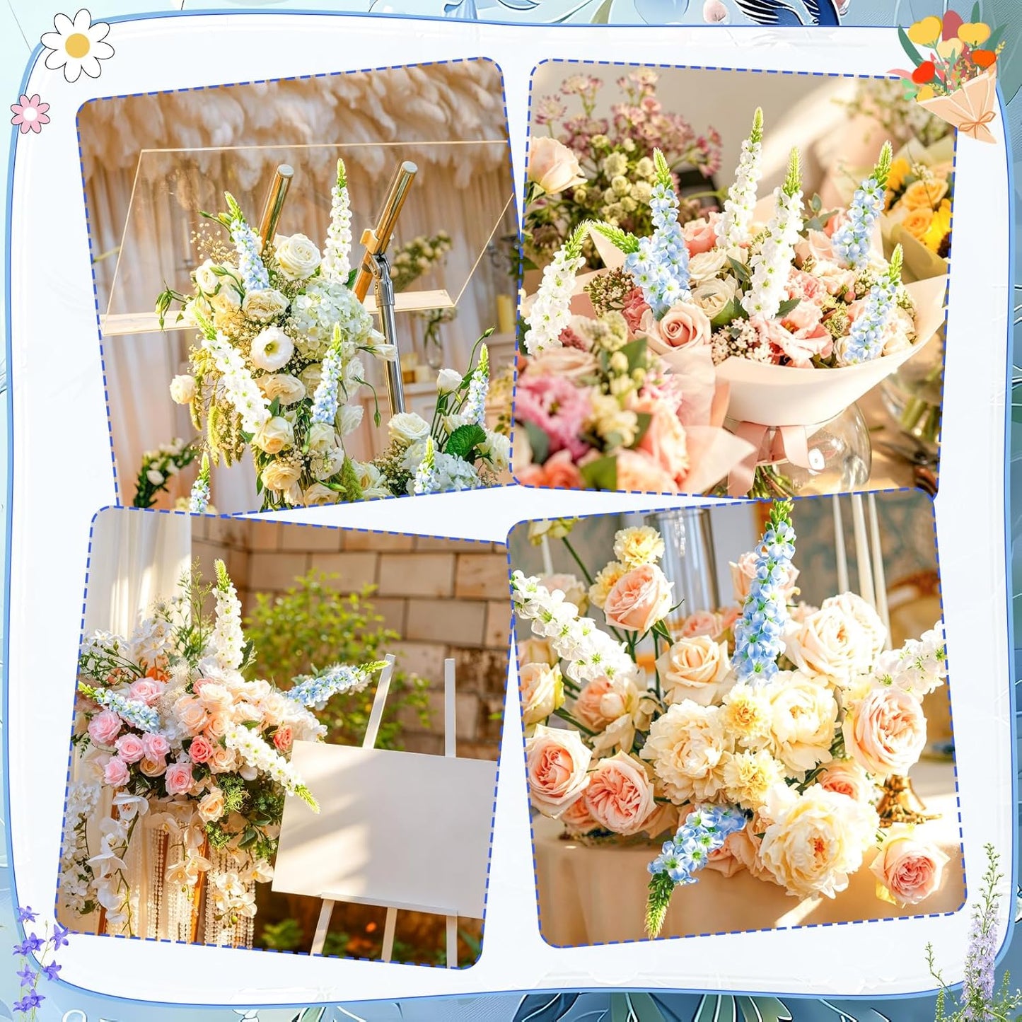 15 Pcs Delphinium Artificial Flowers for Decoration, 27.5 Inch Long Stem Larkspur Fake Flowers Light Blue Faux Silk Bouquets for Tall Vase Wedding Home Decor Floral Arrangements(Light Blue)