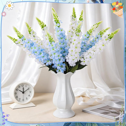 15 Pcs Delphinium Artificial Flowers for Decoration, 27.5 Inch Long Stem Larkspur Fake Flowers Light Blue Faux Silk Bouquets for Tall Vase Wedding Home Decor Floral Arrangements(Light Blue)