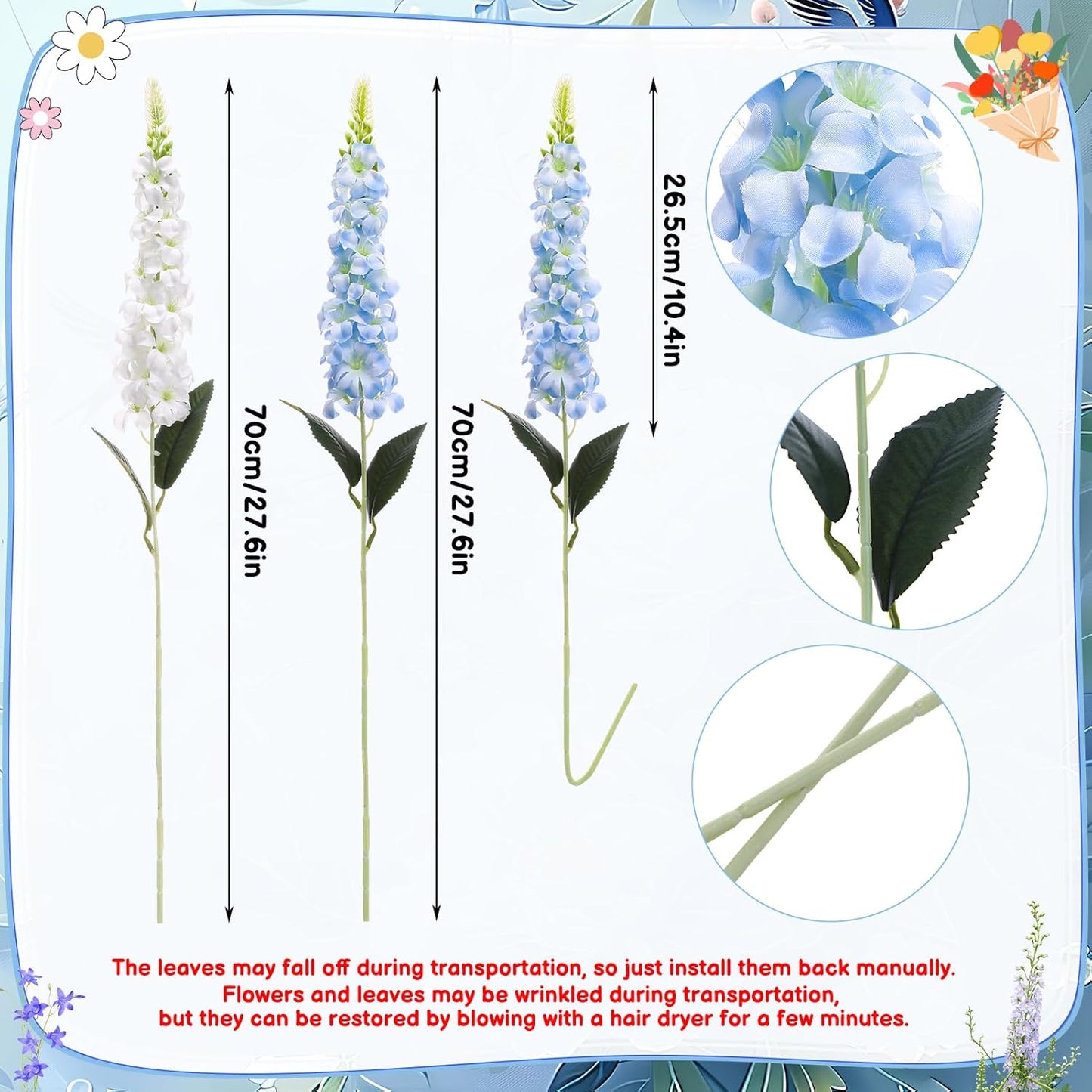15 Pcs Delphinium Artificial Flowers for Decoration, 27.5 Inch Long Stem Larkspur Fake Flowers Light Blue Faux Silk Bouquets for Tall Vase Wedding Home Decor Floral Arrangements(Light Blue)