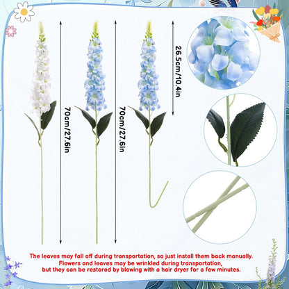 15 Pcs Delphinium Artificial Flowers for Decoration, 27.5 Inch Long Stem Larkspur Fake Flowers Light Blue Faux Silk Bouquets for Tall Vase Wedding Home Decor Floral Arrangements(Light Blue)