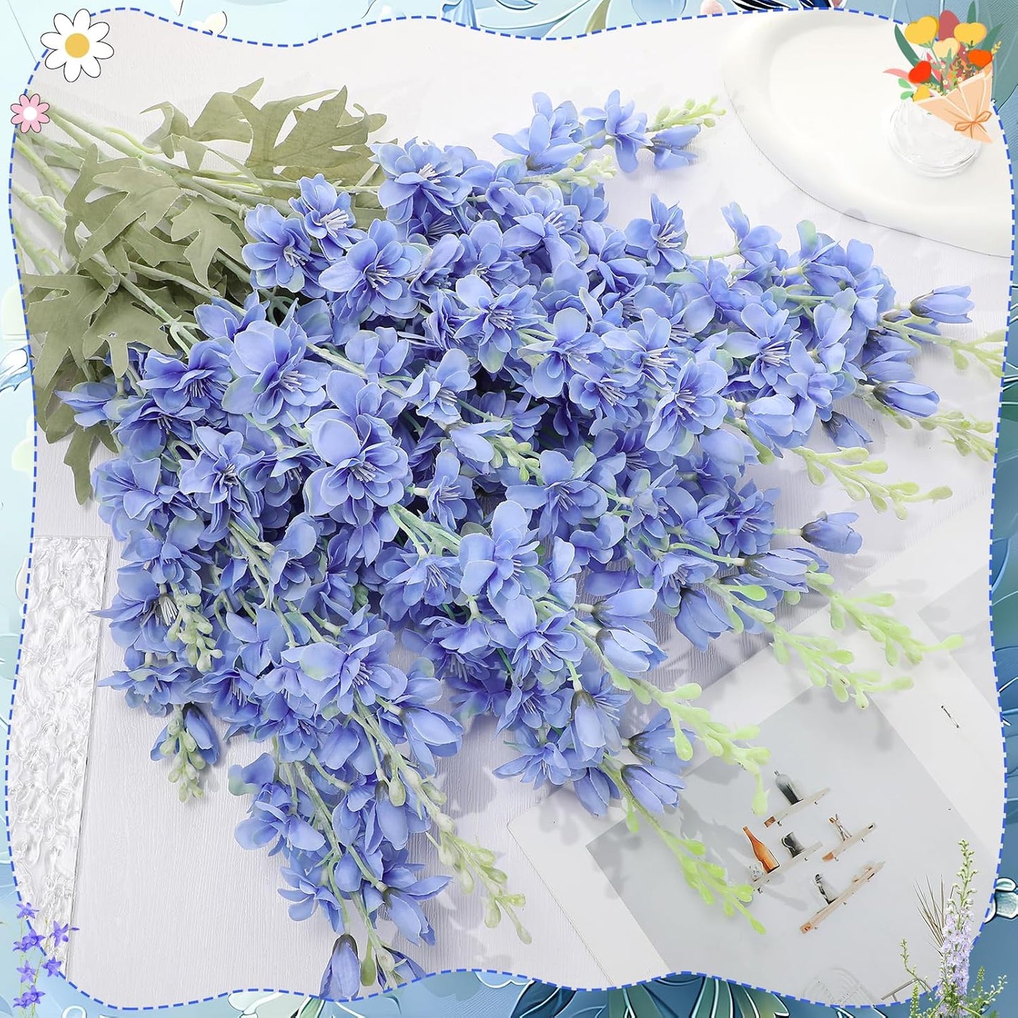 15 Pcs Delphinium Artificial Flowers for Decoration, 27.5 Inch Long Stem Larkspur Fake Flowers Light Blue Faux Silk Bouquets for Tall Vase Wedding Home Decor Floral Arrangements(Light Blue)