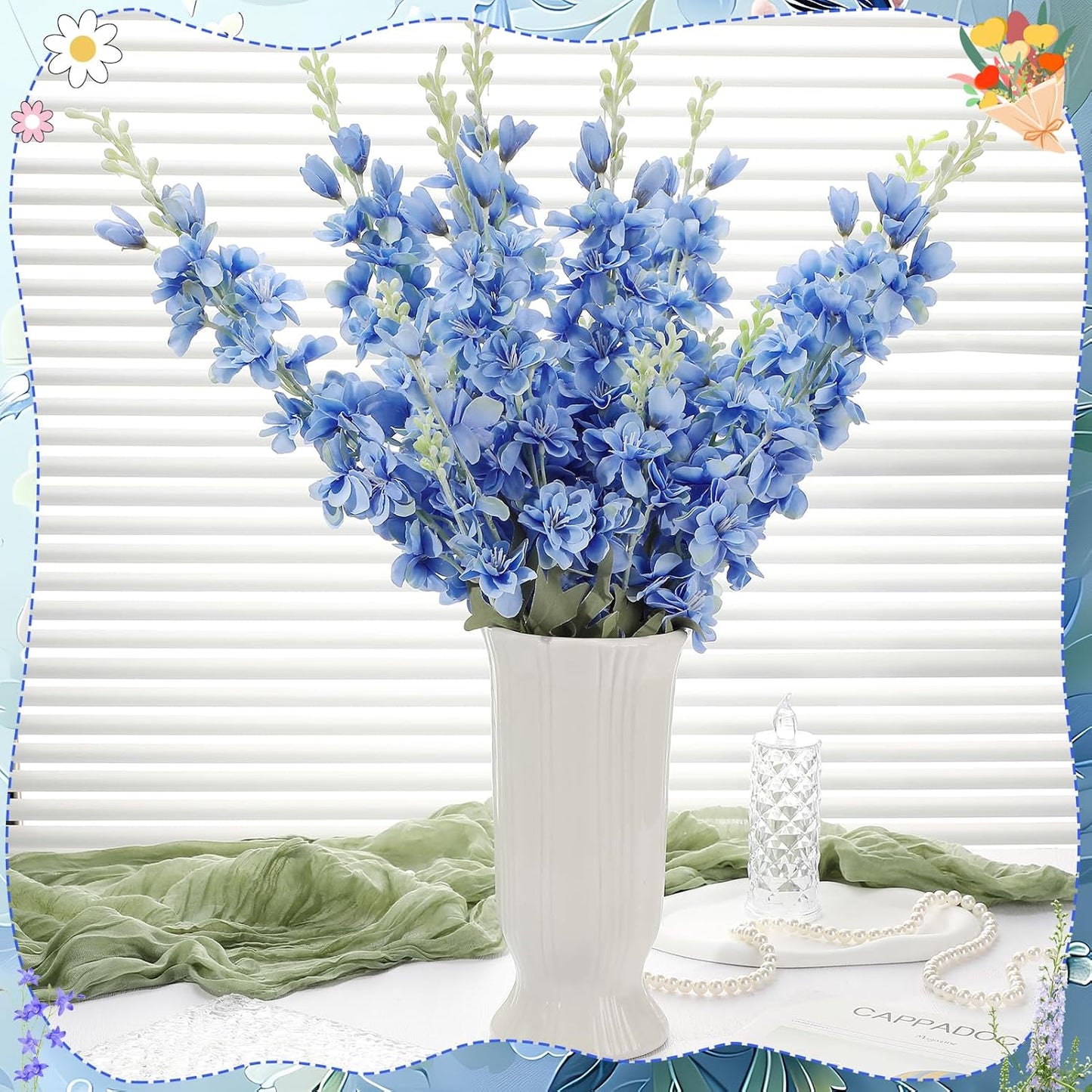 15 Pcs Delphinium Artificial Flowers for Decoration, 27.5 Inch Long Stem Larkspur Fake Flowers Light Blue Faux Silk Bouquets for Tall Vase Wedding Home Decor Floral Arrangements(Light Blue)