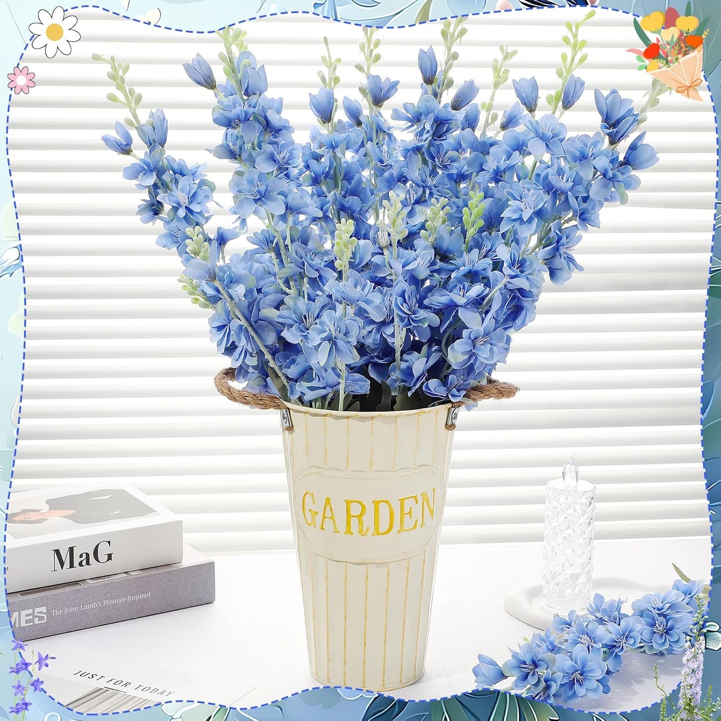15 Pcs Delphinium Artificial Flowers for Decoration, 27.5 Inch Long Stem Larkspur Fake Flowers Light Blue Faux Silk Bouquets for Tall Vase Wedding Home Decor Floral Arrangements(Light Blue)