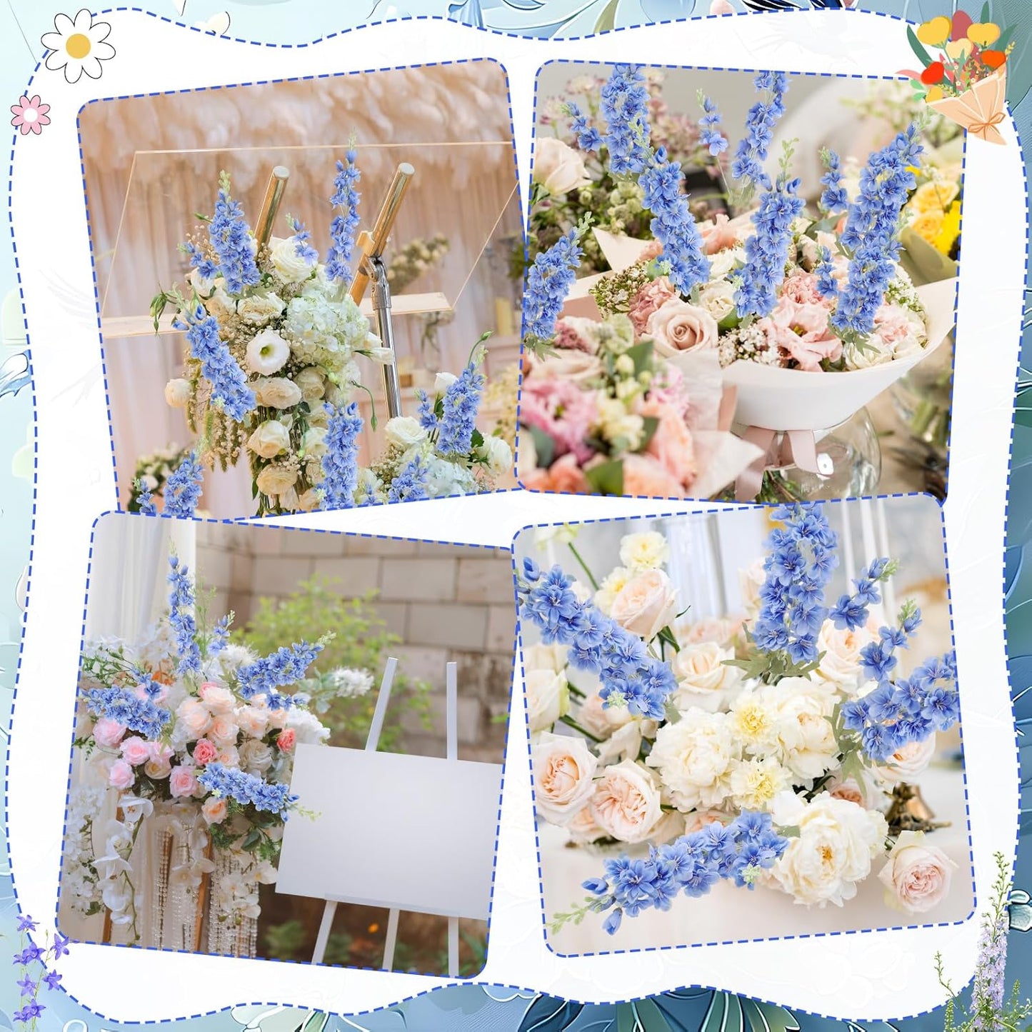 15 Pcs Delphinium Artificial Flowers for Decoration, 27.5 Inch Long Stem Larkspur Fake Flowers Light Blue Faux Silk Bouquets for Tall Vase Wedding Home Decor Floral Arrangements(Light Blue)