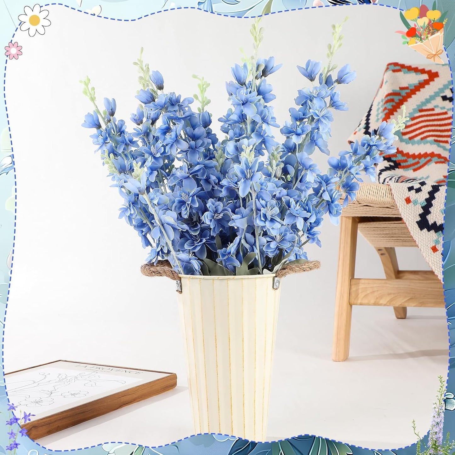 15 Pcs Delphinium Artificial Flowers for Decoration, 27.5 Inch Long Stem Larkspur Fake Flowers Light Blue Faux Silk Bouquets for Tall Vase Wedding Home Decor Floral Arrangements(Light Blue)