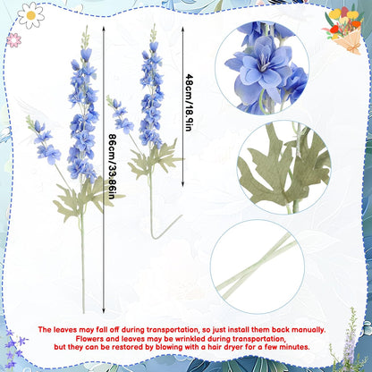 15 Pcs Delphinium Artificial Flowers for Decoration, 27.5 Inch Long Stem Larkspur Fake Flowers Light Blue Faux Silk Bouquets for Tall Vase Wedding Home Decor Floral Arrangements(Light Blue)