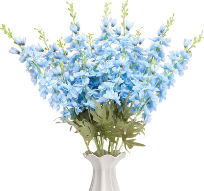 15 Pcs Delphinium Artificial Flowers for Decoration, 27.5 Inch Long Stem Larkspur Fake Flowers Light Blue Faux Silk Bouquets for Tall Vase Wedding Home Decor Floral Arrangements(Light Blue)