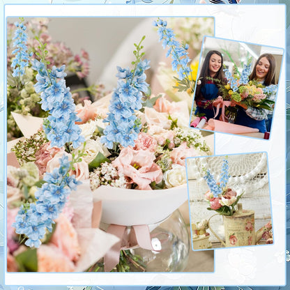 15 Pcs Delphinium Artificial Flowers for Decoration, 27.5 Inch Long Stem Larkspur Fake Flowers Light Blue Faux Silk Bouquets for Tall Vase Wedding Home Decor Floral Arrangements(Light Blue)