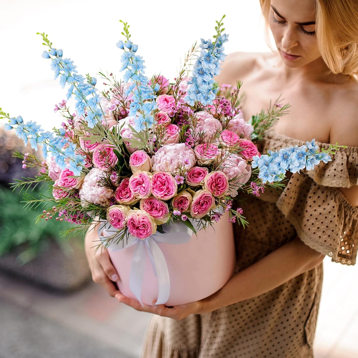 15 Pcs Delphinium Artificial Flowers for Decoration, 27.5 Inch Long Stem Larkspur Fake Flowers Light Blue Faux Silk Bouquets for Tall Vase Wedding Home Decor Floral Arrangements(Light Blue)