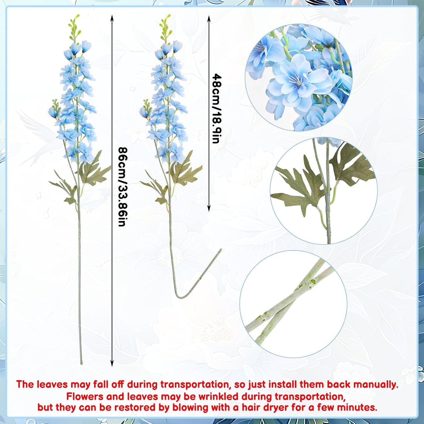 15 Pcs Delphinium Artificial Flowers for Decoration, 27.5 Inch Long Stem Larkspur Fake Flowers Light Blue Faux Silk Bouquets for Tall Vase Wedding Home Decor Floral Arrangements(Light Blue)