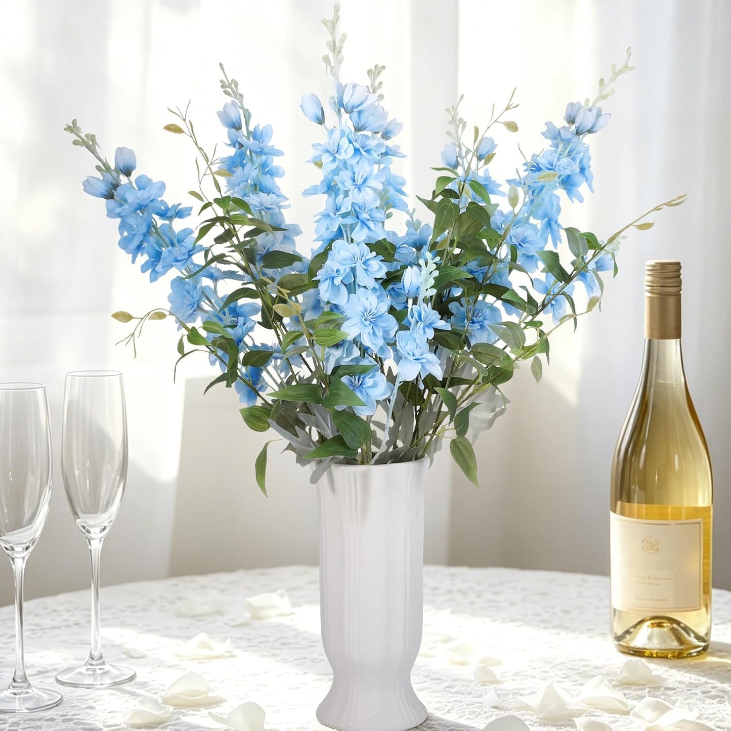 15 Pcs Delphinium Artificial Flowers for Decoration, 27.5 Inch Long Stem Larkspur Fake Flowers Light Blue Faux Silk Bouquets for Tall Vase Wedding Home Decor Floral Arrangements(Light Blue)