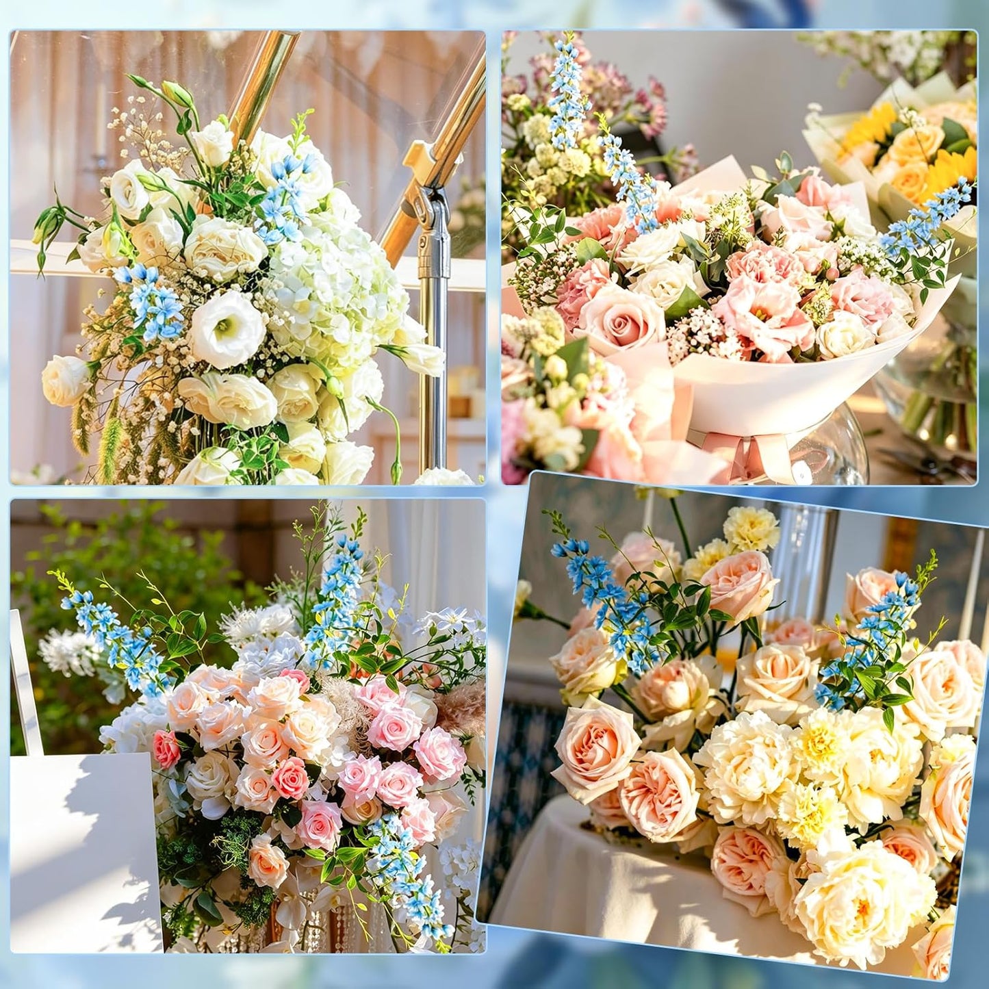 15 Pcs Delphinium Artificial Flowers for Decoration, 27.5 Inch Long Stem Larkspur Fake Flowers Light Blue Faux Silk Bouquets for Tall Vase Wedding Home Decor Floral Arrangements(Light Blue)