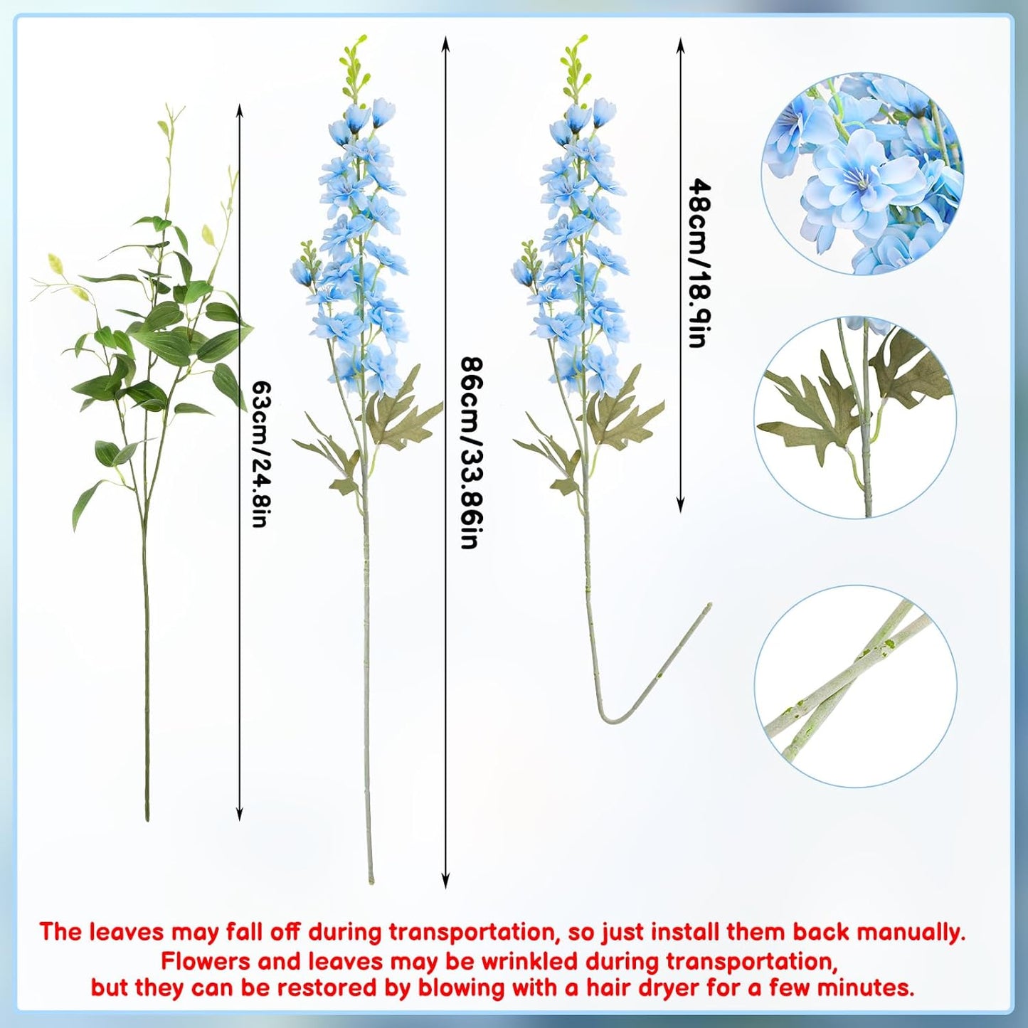 15 Pcs Delphinium Artificial Flowers for Decoration, 27.5 Inch Long Stem Larkspur Fake Flowers Light Blue Faux Silk Bouquets for Tall Vase Wedding Home Decor Floral Arrangements(Light Blue)