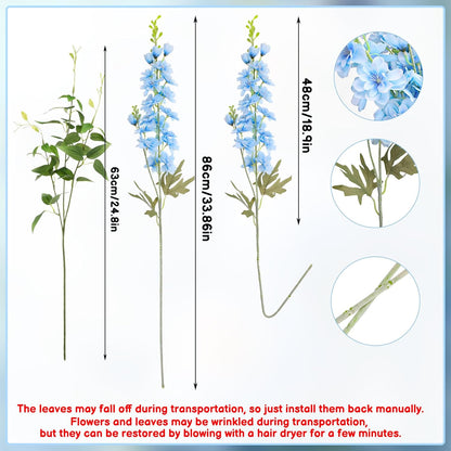 15 Pcs Delphinium Artificial Flowers for Decoration, 27.5 Inch Long Stem Larkspur Fake Flowers Light Blue Faux Silk Bouquets for Tall Vase Wedding Home Decor Floral Arrangements(Light Blue)